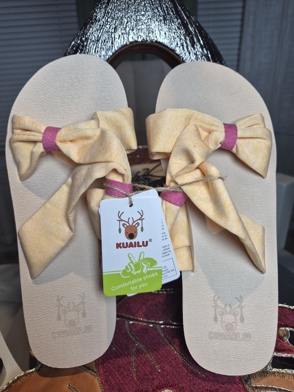 Kuilu Women's Yellow Bow Slide Sandals